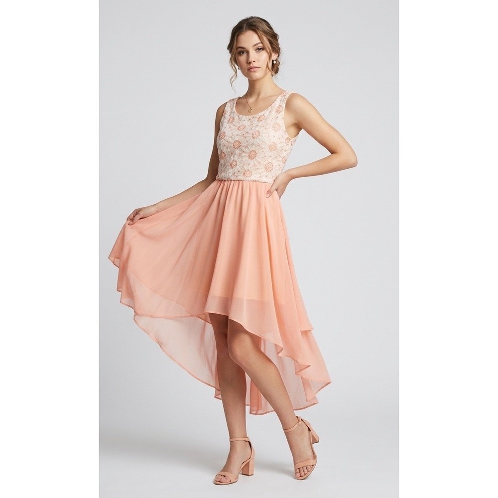 SOPRANO Junior Size XS Peach Flowy Hi- Low Dress- Whimsical Fairy